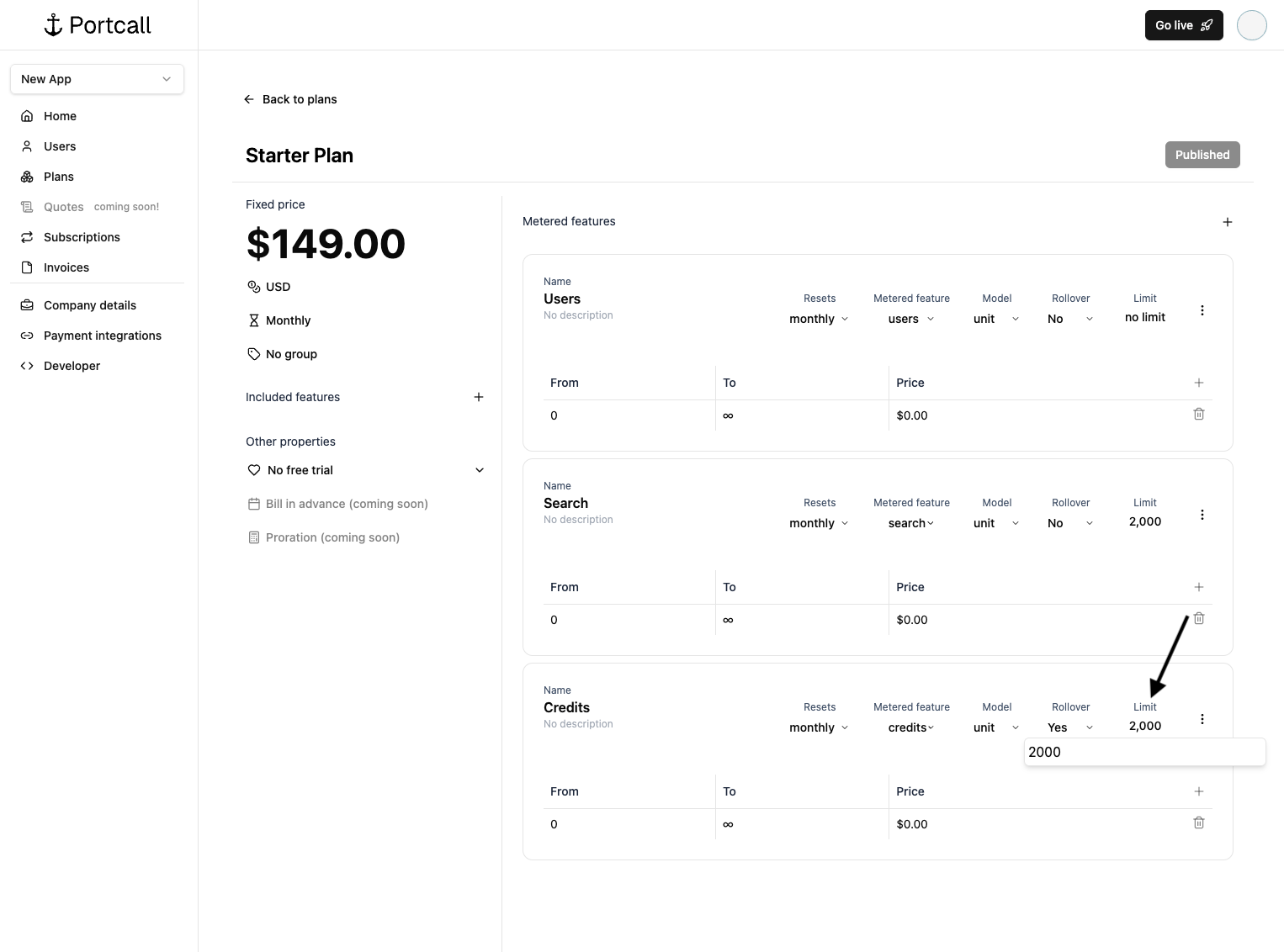 Metered feature usage limit logic